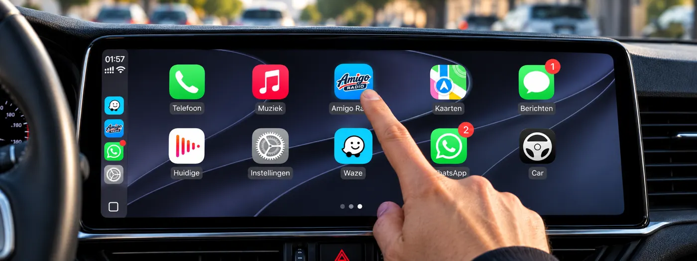 Amigo Radio-app in CarPlay op het scherm van de auto